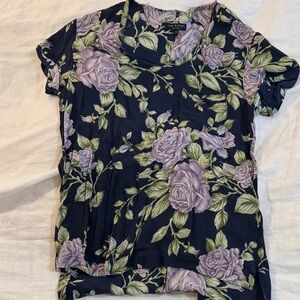 Rag&Bone, 100% silk floral top with raw edge neckline, womens XS, made in USA
